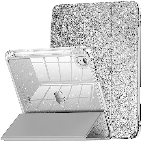 INFILAND Funda para iPad (A16) 11ª Generación 2025 11 Pulgadas,iPad 10ª Generación 2022 10,9 Pulgadas con Parte Trasera Transparente Brillante y Soporte para lápiz,Ideal para niñas y niños,Plata