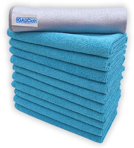 10 +1 free glass cloth, 40x40cm IGADCloth, Blue Microfibre Cleaning Cloths, Durable Cleaning Cloths for a Pristine Clean, Ideal Microfiber Cloth for all Surfaces