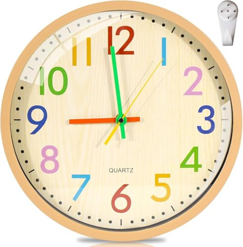 WEEKSUN 12 Zoll Kinder Wanduhr, Wanduhr Kinderzimmer Lautlos, Leicht zu Lesende Bunte Arabische Ziffern, Geeignet für Wohnzimmer, Esszimmer, Schlafzimmer, Schulklassenzimmer, 30 cm