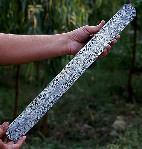 JNR TRADERS Forged Damascus Steel Billet Blank Bar Stock for Knife Making Feather Pattern (20 x 1.75) Inches jnr3783