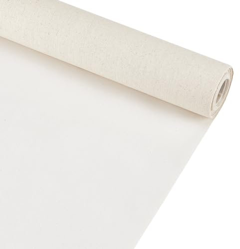 BENECREAT Rouleau de Toile de Lin 5x0.38 m, Rouleau de Toile à Quatre Apprêts, Toile d'artiste pour Peinture Artistique Gesso, Peinture à l'huile, Décoration de Fond, Épaisseur de 0.3mm