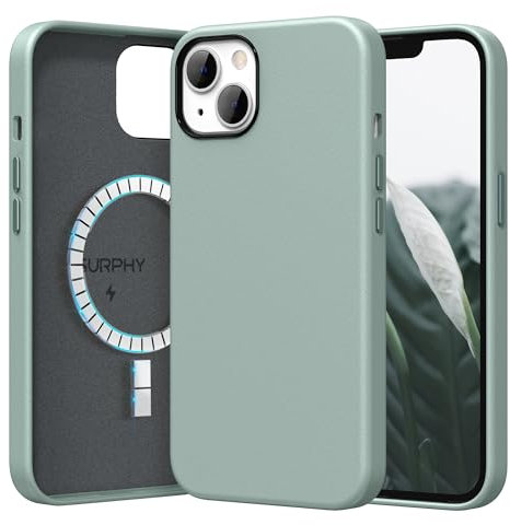 SURPHY für iPhone 13 Silokon Leder Hülle 6,1 für MagSafe, Handyhülle iPhone 13 Case, iPhone 13 Dünne Schutzhülle (mit Mikrofaserfutter), Mintgrün