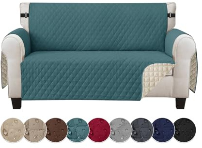 Jaotto Sofabezug 2 Sitzer wasserdichte Sofa Überzug mit Armlehnen Antirutsch Sofaschoner Sofaüberwurf Reversible Gesteppte Couch überzug für Haustiere Katzen Hunde,Grün