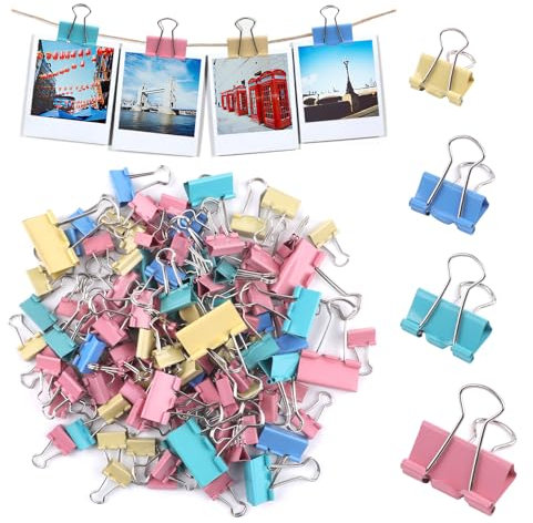 125 Stück Foldback Klammern Bunt, Papierklammern Metall, Binder Clips, Vielzweckklammer 32mm 25mm 19mm 15mm für Büro Schule Notizen Briefpapier