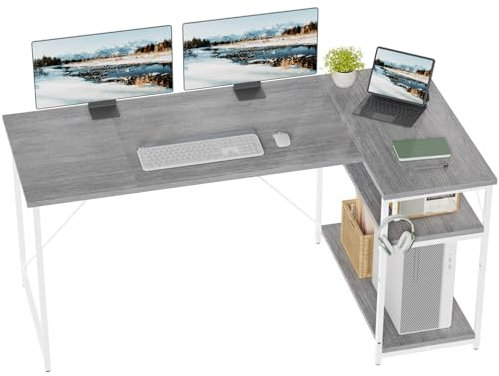 TRIUMPHKEY Computertisch, umkehrbarer Eckschreibtisch, L-förmiger Schreibtisch mit 2 Regalen, Arbeitstisch, für Computer, Büro, Studio und Wohnzimmer
