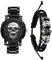 JewelryWe Herrenuhr Lederarmband Halloween 2er Set: Steampunk Silber Totenkopf Schädel Analog Quarz Edelstahl Armbanduhr mit Verstellbar Geflochten Leder Armband Schmuckset Uhr Armreif Set für Herren