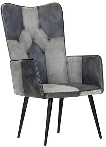 HETFTJN Papasansessel Sessel & Stühle Lounge- & Cocktailsessel Lounge Sessel Outdoor - Ohrensessel Grau Echtleder für Schlafzimmer Studierzimmer Balkon Büro