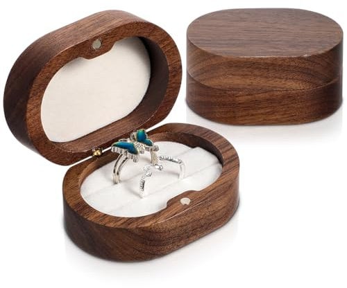 JIEYAO Holz Ring Box,Ringbox Hochzeit Ringschatulle Doppelte Ring Box aus Walnuss Mini Verlobungsring Box Ovale Retro Ring Halter Box für Heiratsantrag Antrag Verlobung Hochzeit Zeremonie Valentinstag