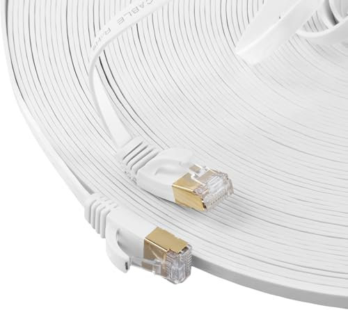 QWORK® Cable Ethernet 30 metros, cable Ethernet de alta velocidad Cat6 RJ45, extra largo en blanco, 1000 Mbit/s, ideal para enrutadores, conmutadores, portátiles