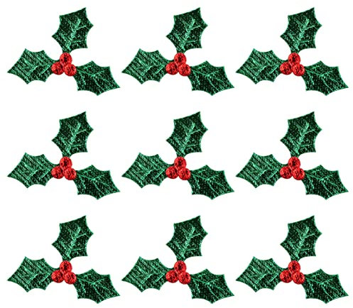 Toddmomy 100 Stück Weihnachts-Stechpalmen-Aufkleber Stechpalmenbeere Stoff Winzige Selbstklebende Stechpalmenblätter Zum Basteln (Grün 3 cm)