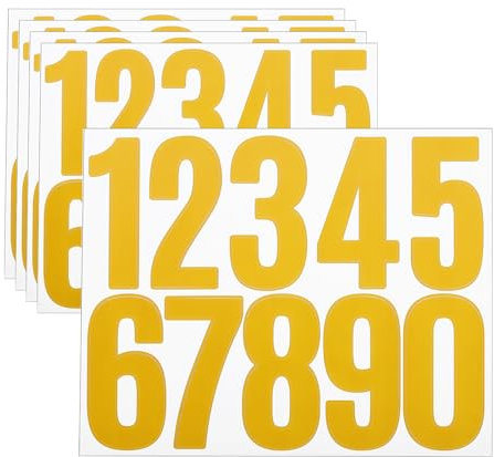 sourcing map 5 Sheets Vinyl House Numbers, 3 Inch Waterproof Self-Adhesive Number Stickers for Mailbox, Sign, Window, Door, Address Number, Yellow