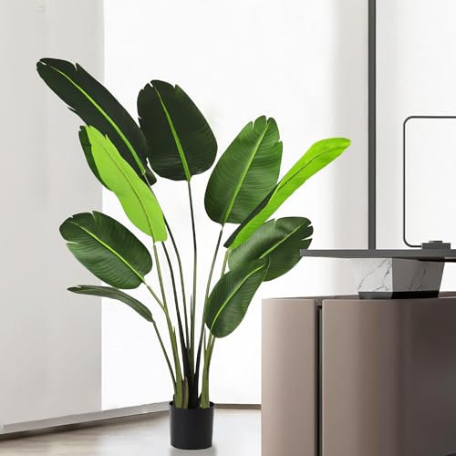 ECOOPTS Künstlicher Paradiesvogel-Baum, künstliche Palmen mit Kunststoff-Topf, Bananenbaum aus Seide, für drinnen und draußen, 1 Stück