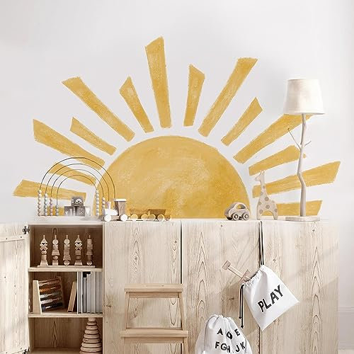 Wandtattoo Kinderzimmer Deko Wandsticker Babyzimmer Mädchen Jungen Boho Wall Stickers Wandteppich Große Selbstklebend Hintergrund Wandaufkleber Sonne Wanddeko (B-Sonne 120 * 67 cm)