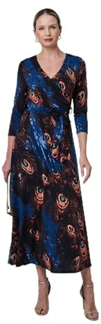 Izabel London Wrap Dress for Women UK with v-Neck, tie Waist, 3/4 Sleeves and Maxi Skirt.