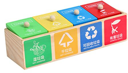 WESIEVYA Poubelle Jouet pour Garçon Fille Bois Classification des Déchets Éducatif Apprendre La Coordination avec Ce Jouet