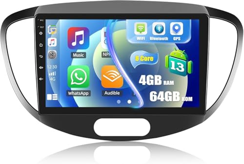 CAMECHO 8 Core 4+64G Android 13 Car Stereo for Hyundai i10 2007-2013, 9‘’ Touch Screen Wireless Carplay Android Auto DSP GPS Bluetooth RDS Voice Control Mirror Link