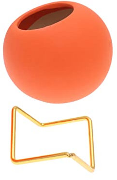 YARNOW Pot à Fleurs Céramique Ronde avec Support Acier Galvanisé Design Moderne Et Pot Décoratif Orange pour Plantes Maison Et Bureau