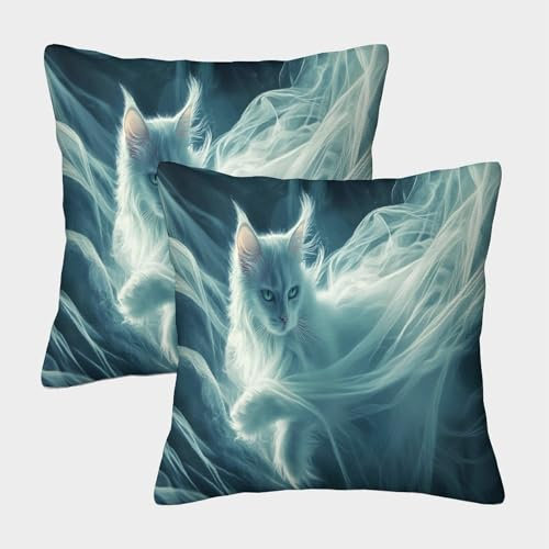 CTAMM Bauernhaus-Kissenbezug 2er-Pack 45x45cm Für Landhaus-Dekoration,modernes Sofa,Katze Deko-Kissenbezug,Sofa-Bett,Langes Fell Im Wind flattern Deko-Kissenbezug,Dekoration