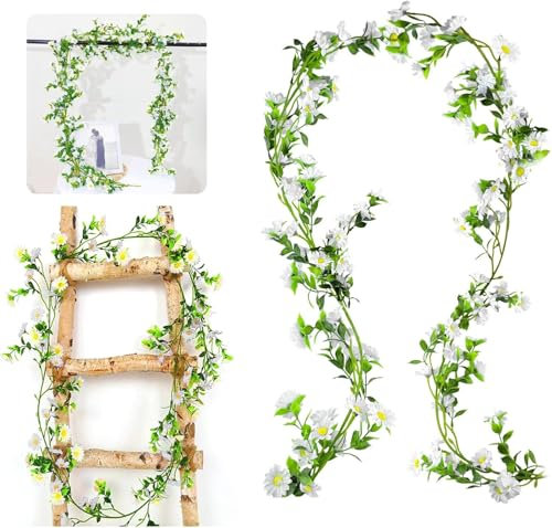 Guyode 210 CM Enredaderas Flores Artificiales Decoracion Guirnaldas de Plantas Artificiales Colgantes Guirnaldas Vid Margarita para Decoracion Boda Dormitorio Pared (Blanco)