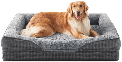 FURTIME Orthopädisches Hundebett Grosse Hunde mit Eierschalen-Memory-Schaum, Abnehmbar und Waschbar, rutschfeste Hundekorb, Hochrand-Hundesofa, 107 * 81 * 19cm
