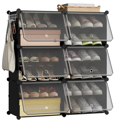 eSituro Cajas de Zapatos 2x6 Niveles, Zapatero de Plástico para 12 Pares, Organizadores de Almacenamiento, Apilables, Armario Paneles para Dormitorio, Sala de Estar y Recibidor