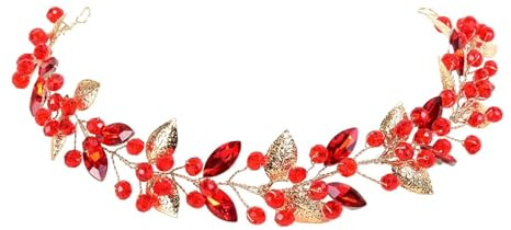 LOVIVER Wedding Hair Vine Decor Headband Leaf Hair Accessories for Roes Playing Dress up, Red