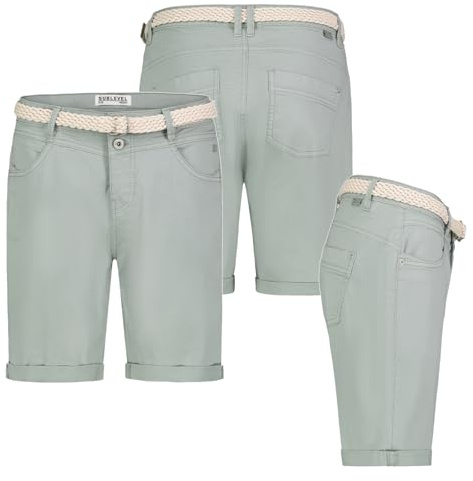 Stitch & Soul Damen Short Bermuda Kurze Hose Sommer Chino Stoff Hose mit Gürtel, Hosengröße:XXL / 44, Farbe:Hellgrün