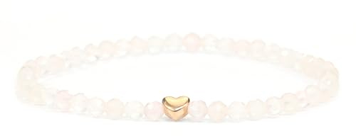 LAKADA Bracelet en véritable pierre précieuse avec perles à facettes de 4mm et cœur en acier inoxydable - différentes longueurs - bracelet en pierres précieuses porte