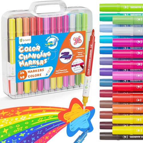 D-FantiX 24 Stück Zauberstift mit Doppelspitze, Magische Stifte für Kinder | Magisches Filzstifte Set für Kinder, Farbwechsel-Marker Geschenke für Mädchen Jungen Basteln