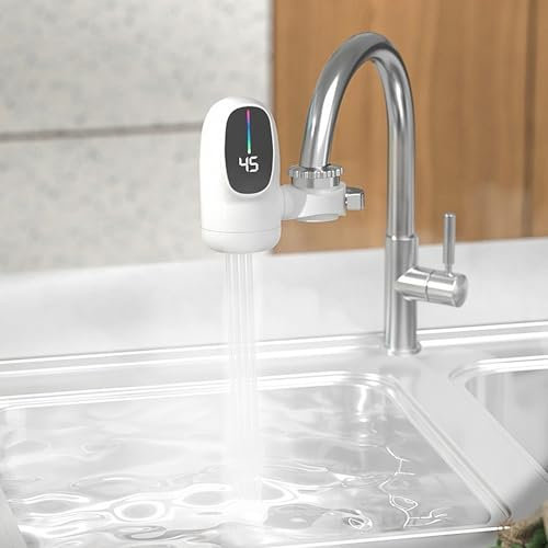 UUE Durchlauferhitzer, 3400W kompakter Durchlauferhitzer Sofort heißes Wasser aus fast jedem Wasseranschluss, Elektrischer Edelstahl-Wasserhahn für Garten, Werkstatt, Camping, Küche, Bad