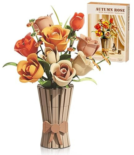 Roses Building Block Set, 868 PCS Roses Artificial Flowers Architecture Building Brick Model, Desktop Decor for Home Office Living Room, Creative Gifts for Adults and 16+Teens