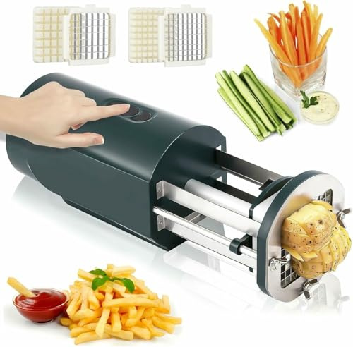 YGHBFRSZ French Fries Electric Cutter, Automatic Potato Cutter, Commercial And Domestic Cutter, 1/2 Stainless Steel Blades And 3/8 Inches For Cucumbers And Carrots, Green