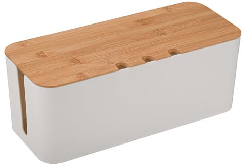 Cable Tidy Box,3-Socket Cable Management with Wood Lid,Wire Organiser Box for Desk Tv Computer Usb Hub System to Cover and Hide & Power Strips & Cords,Hide Wires for Keep Pets Safe（White）
