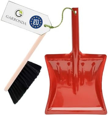 Garronda Kehrschaufel Set mit komplett aus Metall gefertigter Schaufel und Handfeger aus Holz und Synthetik Kehrbesen für Haushalt GD-0172 (Schwarz + Rot)