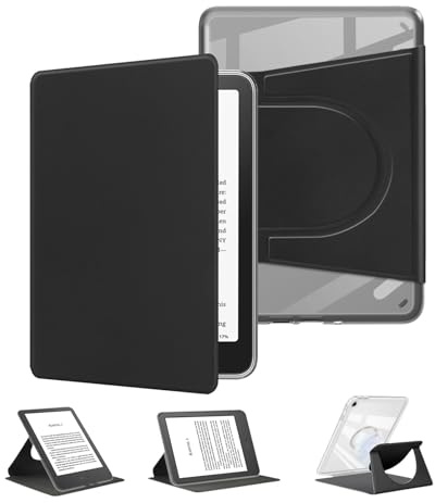 Étui pour Kindle Paperwhite 12ème génération 2025/2024 7 - Rotatif à 360° - Pour Kindle Colorsoft Signature Edition 2024 - Support magnétique amovible et réglable - Transparent - Fonction veille