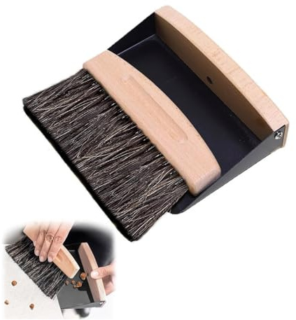 Juego de Escoba y Recogedor de Mesa Mini - Escobilla de Mano y Palita en Madera y Metal para Barrer Migas, Polvo y Pelos en Escritorio, Mesas y Encimeras