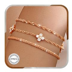 J.Fée 3 Stück Armband Gold Set, Armbänder Damen 925 Silber, 16+5cm, Wasserfest Freundschaftsarmbänder Gold Armband Damen mit Cubic Zirkonia, Silber Armbänder Goldschmuck Geschenke Für Frauen