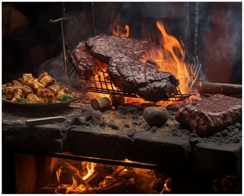 Wallario Poster - Urige Grillkunst: Steakschmiede in Premiumqualität, Größe: 40 x 50 cm