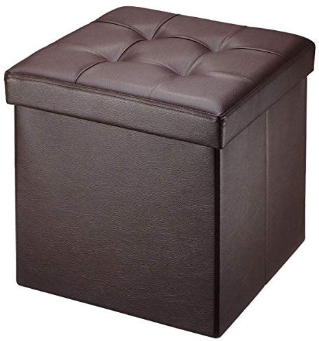 BRIAN & DANY Folding Storage Ottoman, Faux Leather Cube Foot Rest Stool with Cover, Storage Chest with Highly Elastic Sponge Filling, Brown, 38 x 38 x 38 cm