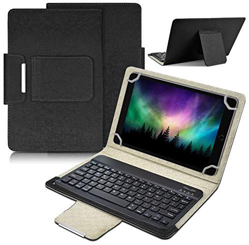 DETUOSI Funda universal para tablet Android de 10.1 pulgadas con teclado, teclado Bluetooth inalámbrico extraíble + funda de piel sintética tipo libro + soporte, funda portátil de viaje para