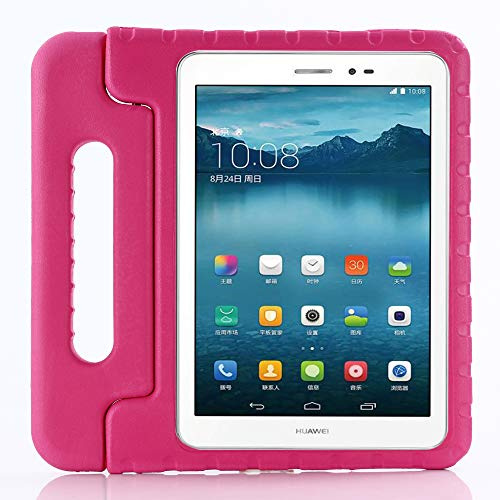 QIHANG Funda Infantil Huawei MediaPad T3 10, Carcasa Niño Antigolpes con Asa Convertible Tapa de Soporte, Funda Bebé Ligera para Huawei MediaPad T3 10 (Rosa roja)