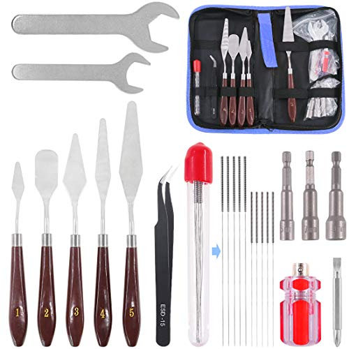 Glarks 23Pcs 3D Printer Nozzle Change Removal Cleaning Tool Set, 6 in 1 3D Printer Nozzle Change Tool + 5Pcs Spatula Palette Knife for 3D Print Removal + Tweezer
