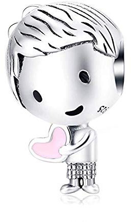 Charm a forma di cuore con impronta di bambino, in argento Sterling 925, anniversario Natale,colore: Ciondoli per ragazzo.