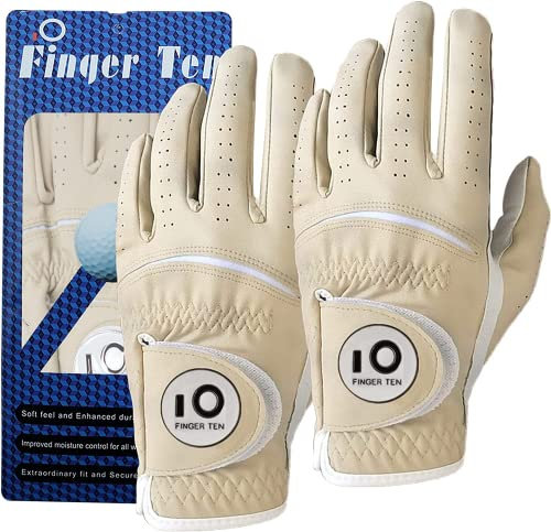 Golfhandschuhe Herren Golf Handschuhe Links Rechts Leder Handschuh Wert 1 2 Stück Not Paar Golfhandschuh Linke Rechte mit Ball Marker Allwetter (2 Stück Hellbraun, M, Links)