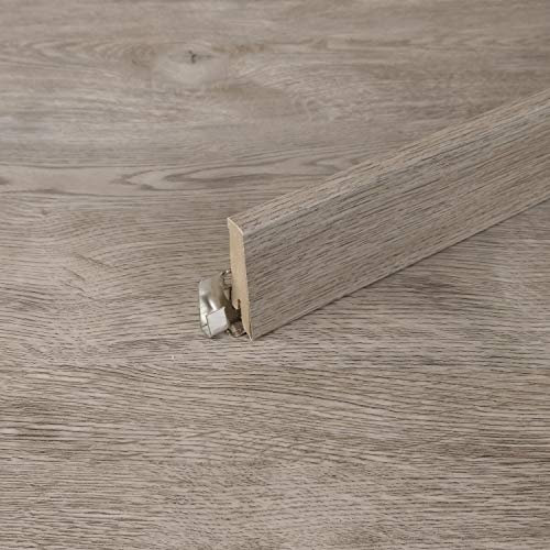 TRECOR® Vinylboden Sockelleiste, wasserfest, Länge: 240 cm Höhe: 60 mm Tiefe: 19 mm, hochwertiger 3D Digitaldruck (Sockelleiste 1 Stück, Trend Oak White)