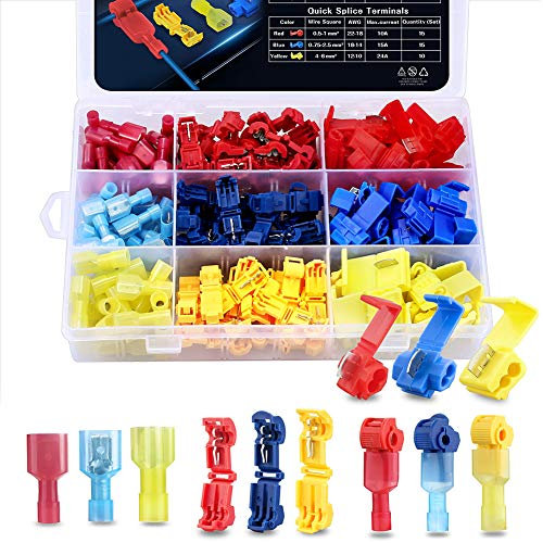 160 Stück Kabelverbinder Kit - 60 Paar T-Tap Abzweigverbinder Kabel Anschlüsse mit Isolierten Männlich Flachstecker, 40 Stück Quickverbinder Sortiment Wire Verbinder