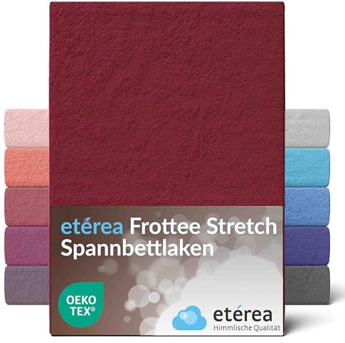 etérea Frottee Spannbettlaken 140x200-160x200 cm Bordeaux für 15-25 cm Steghöhe 80% Baumwolle + 20% Polyester - Oekotex Spannbetttuch Bett Bezug Matratzen - Bettlaken 140x200cm - 160x200cm Rot