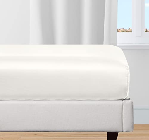 Spannbettlaken 100x200cm 100% Bio-Baumwolle, kühlendes Perkal-Gewebe, leicht, Übergangspassung, knackig, mit tiefer Tasche-Elfenbein Spannbetttuch von California Design Den