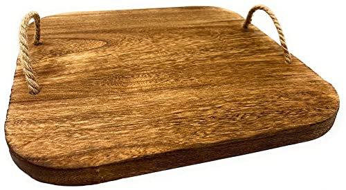 Aurora Store Tagliere Quadrato in Legno Naturale con Corda Dimensioni 33x33 cm h.2.5 cm Vassoio Tronco Presentazione Aperitivo Tagliere Salumi