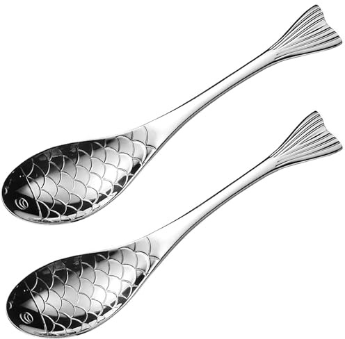 Pinenjoy Silberfarbener Fischlöffel, 16 cm, 18/10 (304) Edelstahl, Besteck, 2 Stück